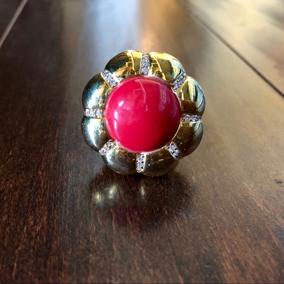 Gold and red stone ring - Picture 2 of 6